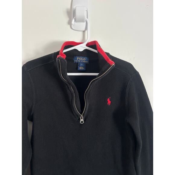 Polo Boys Size 5 Black & Red 1/4 Zip Knit Pullover Sweater – Preppy Warm Winter - Picture 5 of 8